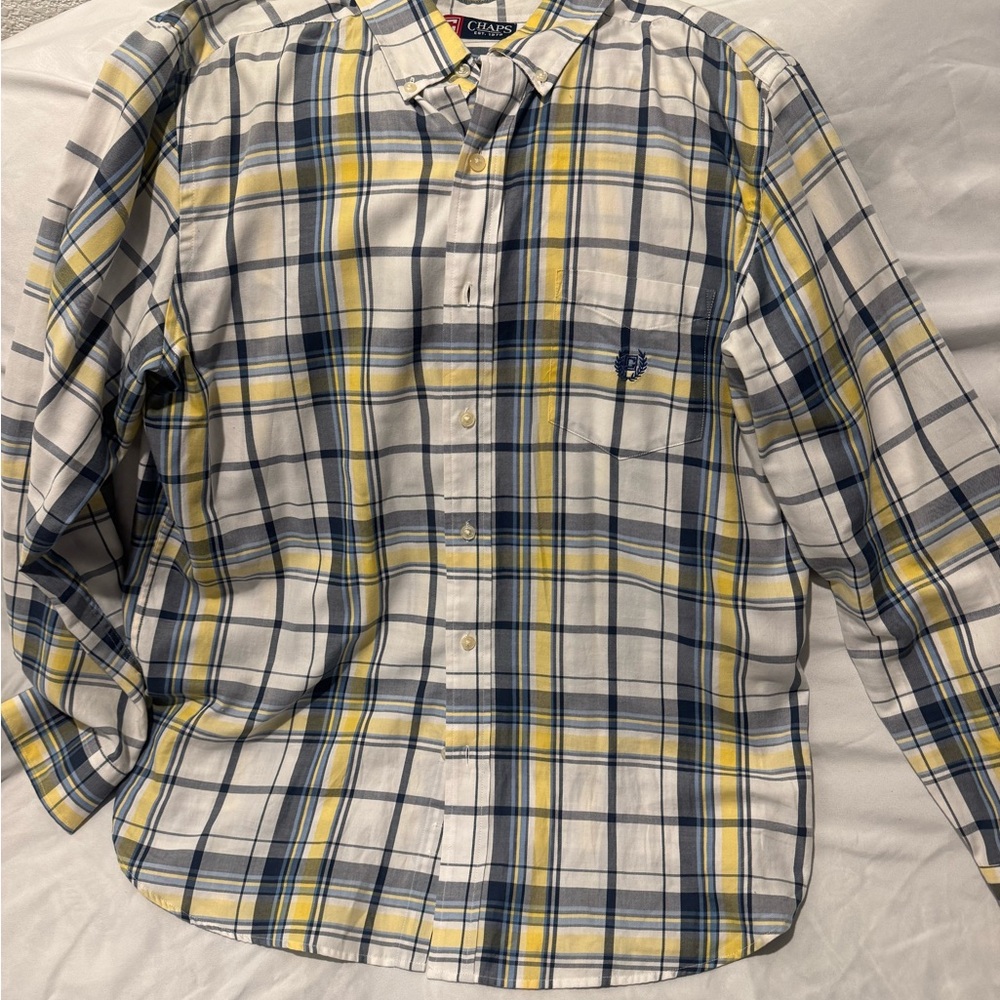 Chaps Men's Plaid Shirt in Blue and Yellow